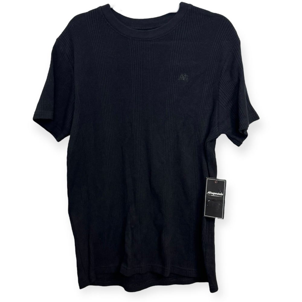 Aeropostale Black Short-Sleeve Waffle Thermal Crew Tee Size L